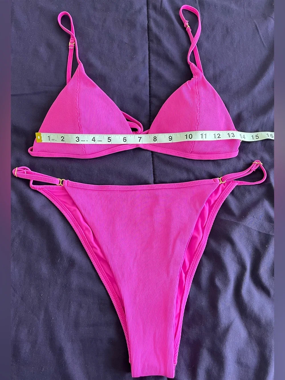 L*Space Bikini Set Lindsay Convertible Top & Remi Bottom XL Fuschia Ribbed Swim